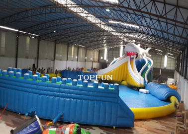 Commercial Exciting Blue Inflatable Water Park With Swimming Pools