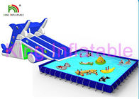 স্লাইড, পুল এবং জল খেলনা মধ্যে নীল / হোয়াইট inflatable জল পার্ক মাল্টি মজা