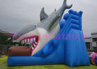 EN14960 কিডস জন্য নমনীয় শুকনো স্লাইড, নীল ডাবল সেলাই Inflatable হাঙ্গর স্লাইড