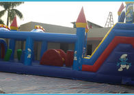 স্লাইড এন ডিজিটাল মুদ্রণ সঙ্গে বাণিজ্যিক Smurfs Inflatable বাধা কোর্স