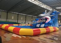নীল হাঙ্গর Inflatable জল পার্ক ওয়াটারপ্রুফ Inflatable সুইমিং পুল 8 মি × এক্স 6 মি