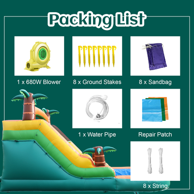 বাণিজ্যিক শুকনো এবং ভিজা জল স্লাইড inflatable গ্রীষ্মমন্ডলীয় Fiesta ব্রীজ কিডস পুল সঙ্গে inflatable জল স্লাইড