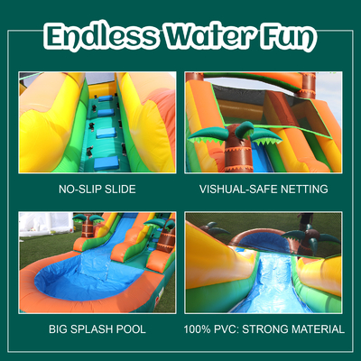 বাণিজ্যিক শুকনো এবং ভিজা জল স্লাইড inflatable গ্রীষ্মমন্ডলীয় Fiesta ব্রীজ কিডস পুল সঙ্গে inflatable জল স্লাইড