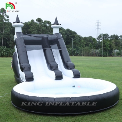 কালো এবং সাদা বাণিজ্যিক inflatable জল স্লাইড সঙ্গে পুল জল স্লাইড inflatable