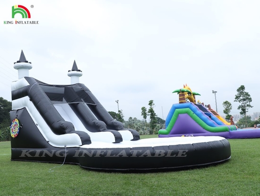 কালো এবং সাদা বাণিজ্যিক inflatable জল স্লাইড সঙ্গে পুল জল স্লাইড inflatable