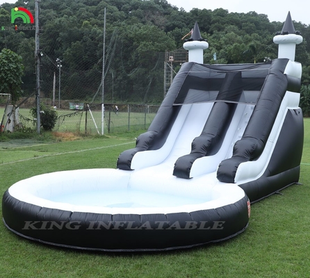 কালো এবং সাদা বাণিজ্যিক inflatable জল স্লাইড সঙ্গে পুল জল স্লাইড inflatable