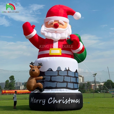 20 ফুট 26 ফুট 33 ফুট বাষ্পযুক্ত সান্তা ক্লাউস চিমনিতে রেনডের সাথে বহিরঙ্গন ক্রিসমাস সজ্জা সান্তা ক্লাউসকে উড়িয়ে দিন