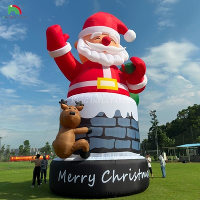 20 ফুট 26 ফুট 33 ফুট বাষ্পযুক্ত সান্তা ক্লাউস চিমনিতে রেনডের সাথে বহিরঙ্গন ক্রিসমাস সজ্জা সান্তা ক্লাউসকে উড়িয়ে দিন
