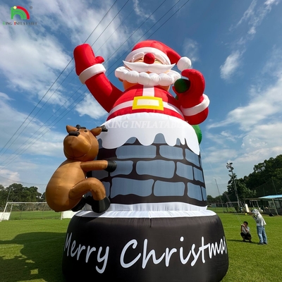 20 ফুট 26 ফুট 33 ফুট বাষ্পযুক্ত সান্তা ক্লাউস চিমনিতে রেনডের সাথে বহিরঙ্গন ক্রিসমাস সজ্জা সান্তা ক্লাউসকে উড়িয়ে দিন
