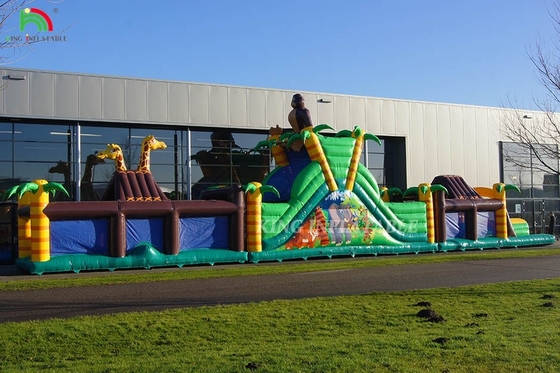 স্লাইড এবং বেড়া সঙ্গে বড় বহিরঙ্গন inflatable বাধা কোর্স ট্রাম্পোলিন এবং স্লাইড সঙ্গে ঝাঁপ স্পোর্টস খেলা