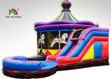 কিডস জন্য স্লাইড সঙ্গে 8x6m বেগুনি ক্যারোজেল Inflatable মজা বাণিজ্যিক বাউন্স ঘর