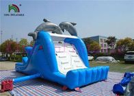 বোর্ড স্লাইড এবং সিই Blower সঙ্গে নীল হোয়াইট ডলফিন পিভিসি Inflatable শুকনো স্লাইড